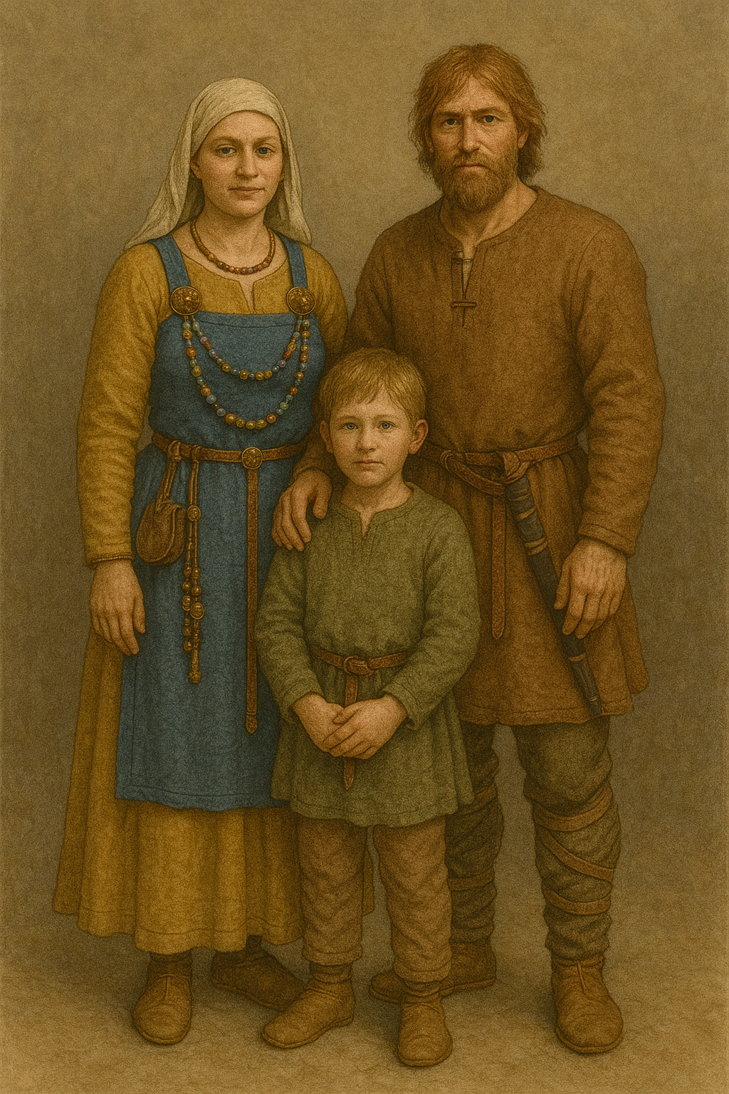 Wikingerfamilie in typischer Kleidung