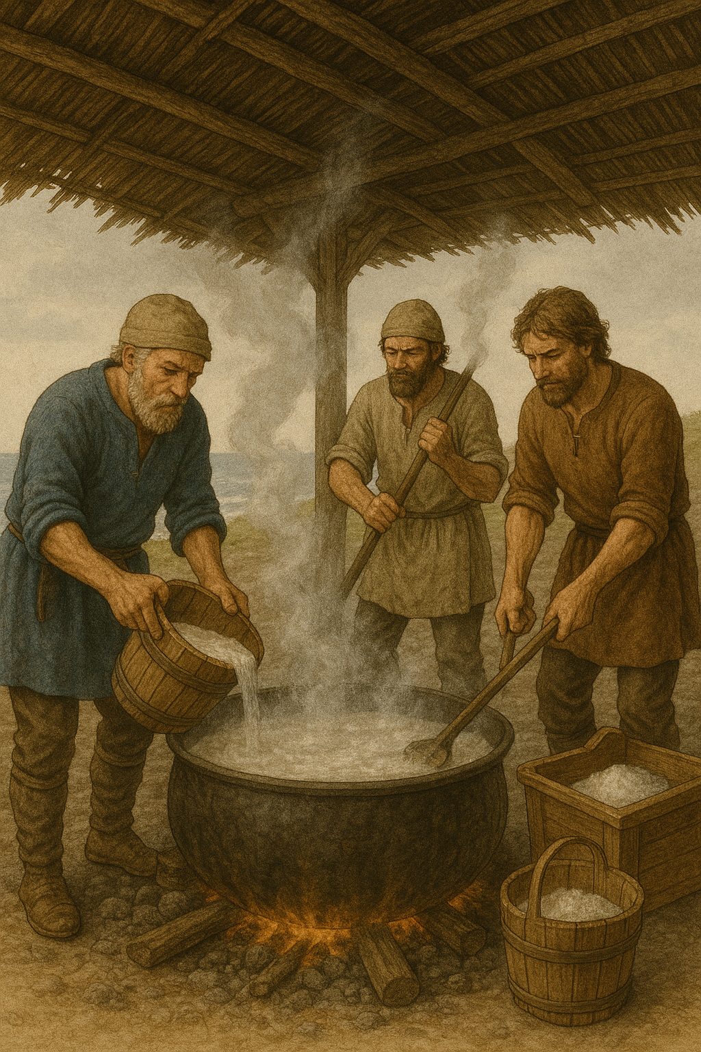 Wikinger beim Salzsieden am Meer