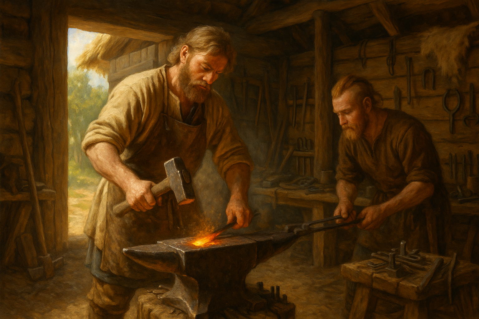 Wikinger-Schmied in heller Werkstatt