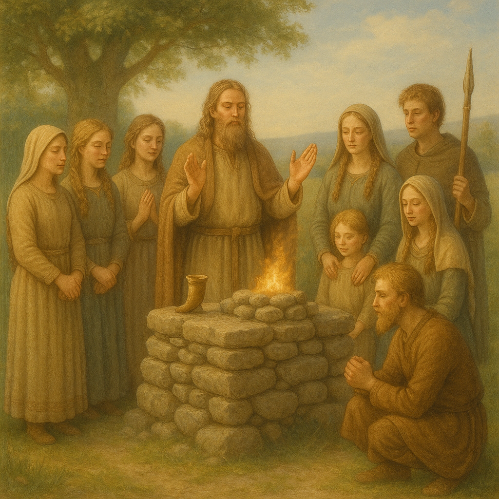 Ruhige Ritualszene am Hörgr mit Gemeinschaft