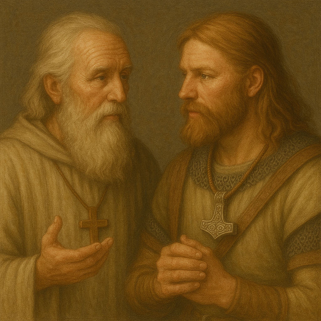 Hammer und Kreuz nebeneinander – Symbol für Übergang zum Christentum